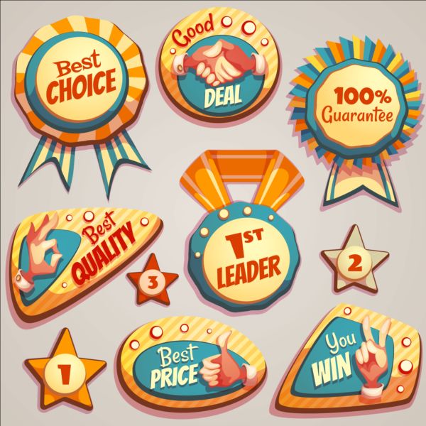 Retro badges with labels vector set 07
