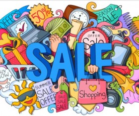 Sale with shopping doodle vector 01