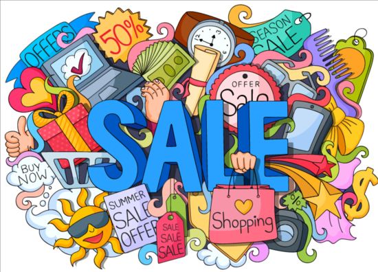 Sale with shopping doodle vector 01