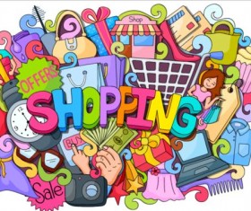 Sale with shopping doodle vector 02