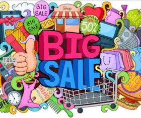 Sale with shopping doodle vector 03