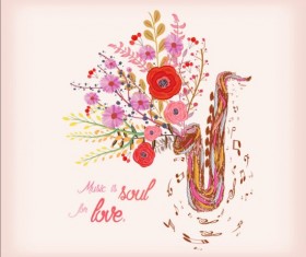 Saxophone and watercolor flower hand drawn vector