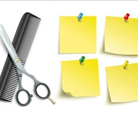 Scissors Comb with colored paper vector 01