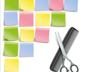 Scissors Comb with colored paper vector 02