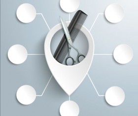 Scissors Comb with white infographic vector 01