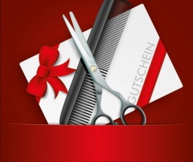 Scissors comb with gift card vector