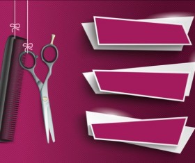 Scissors comb with purple abstract banners vector