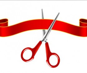 Scissors with red ribbon vector 02