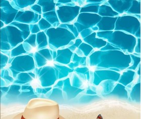 Sea background with hat and glasses vector