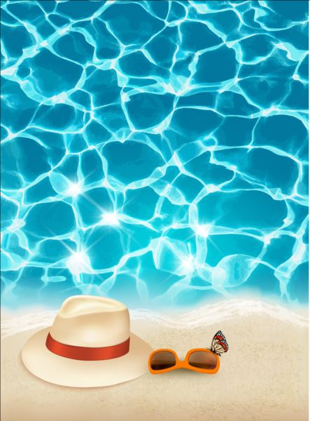 Sea background with hat and glasses vector