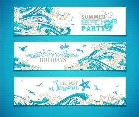 Sea wavy with summer banners vector 01