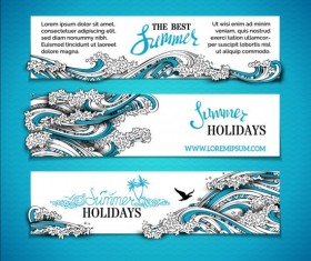Sea wavy with summer banners vector 02