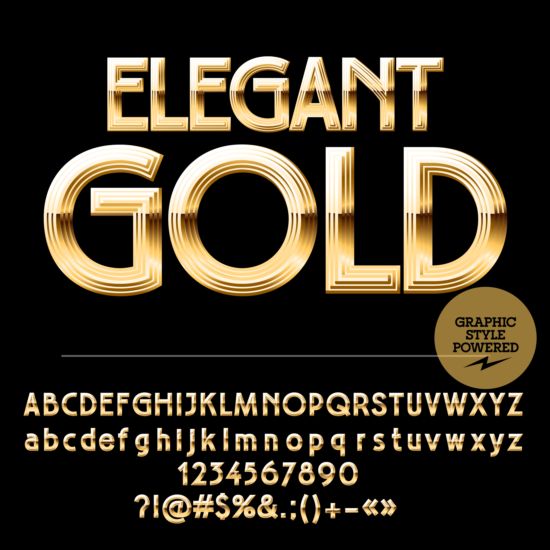 Shining golden number with alphabets vector 01