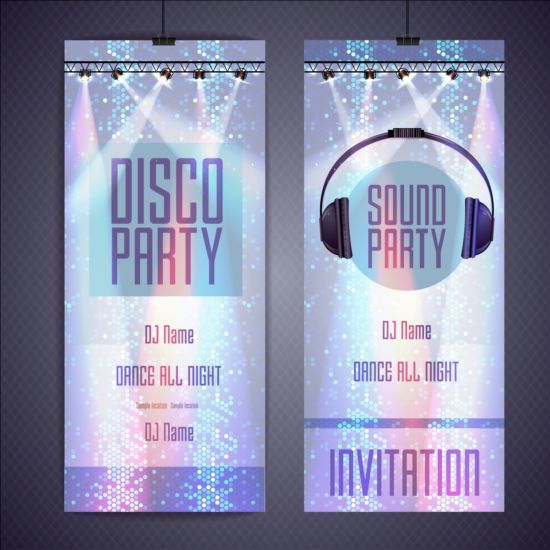 Shiny disco party invitation card vector 01