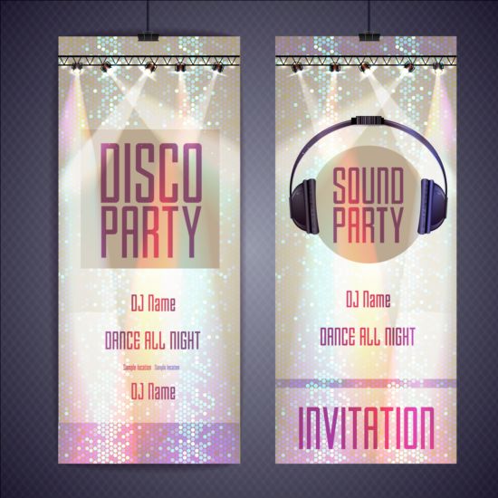 Shiny disco party invitation card vector 02