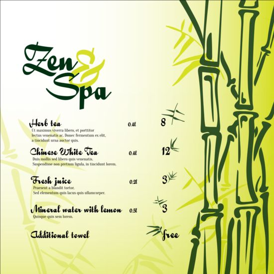 Spa price menu with bamboo vector 03