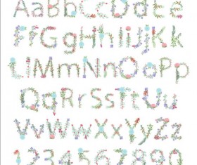 Spring floral alphabet with number vector 01