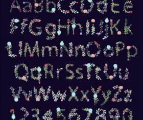 Spring floral alphabet with number vector 02