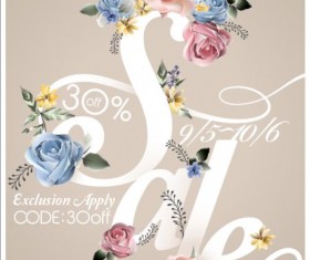 Spring sale poster with flowers vector 02