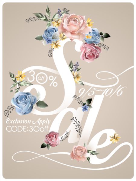 Spring sale poster with flowers vector 02