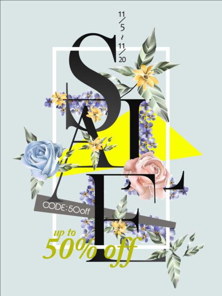 Spring sale poster with flowers vector 03
