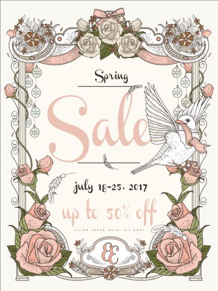 Spring sale poster with flowers vector 04