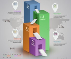 Stairs flight with business infographic vector 01