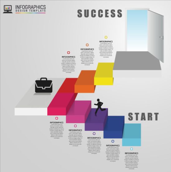 Stairs flight with business infographic vector 03