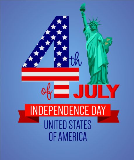 Statue of Liberty with Independence Day background vector 02