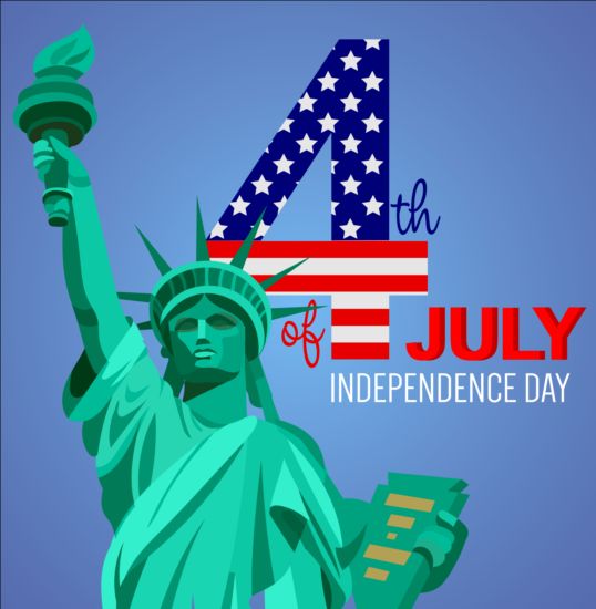 Statue of Liberty with Independence Day background vector 03