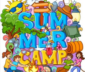 Summer camp doodle vector illustration 01
