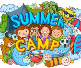 Summer camp doodle vector illustration 02