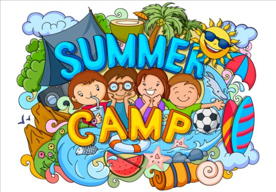 Download Summer camp doodle vector illustration 02 free download