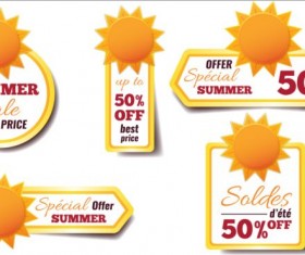 Sun with summer discount banner vector 01