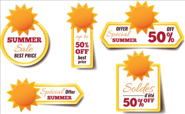 Sun with summer discount banner vector 01