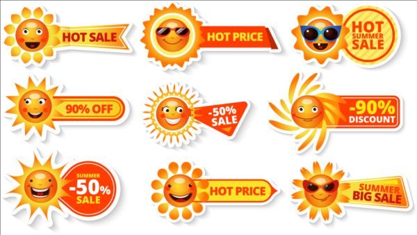 Sun with summer discount banner vector 02