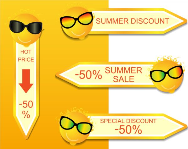 Sun with summer discount banner vector 03