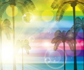 Sunlight with palm trees vector background 02