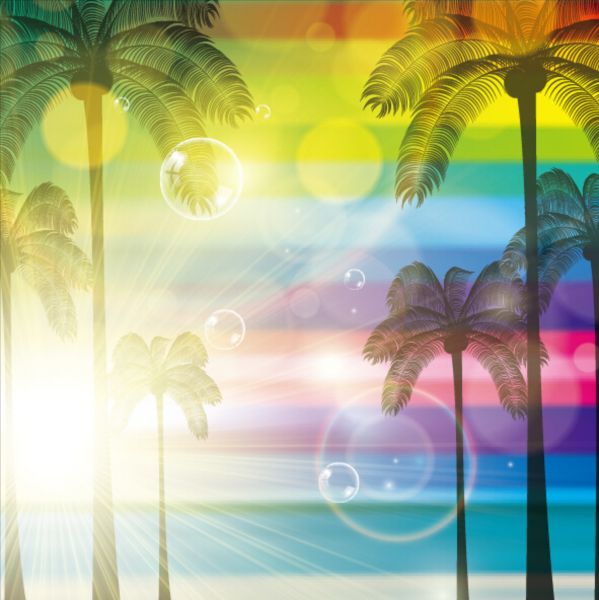 Sunlight with palm trees vector background 02