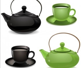 Teapot and cup black with blue vector