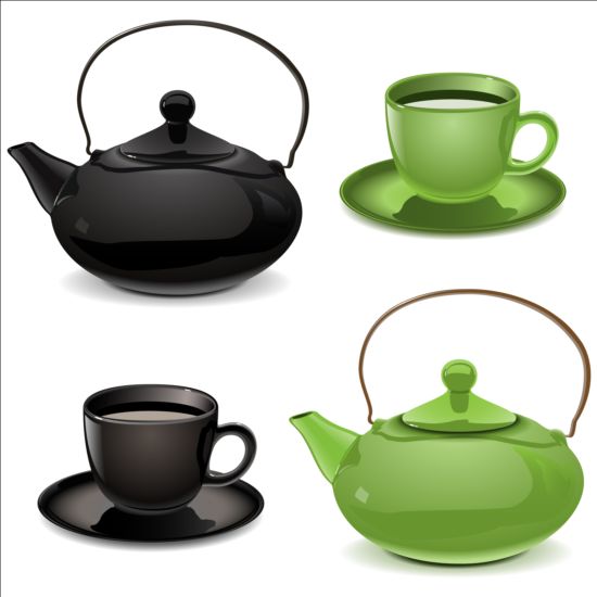 Teapot and cup black with blue vector