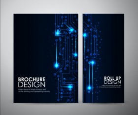 Tech style brochure cover template vector 02