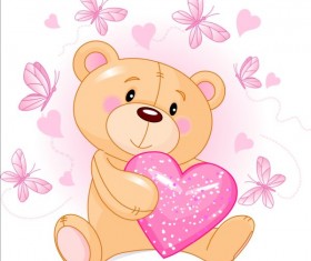 Teddy bear with pink heart vector 01