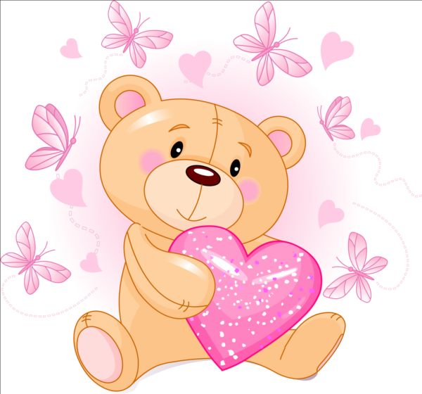 Teddy bear with pink heart vector 01 free download