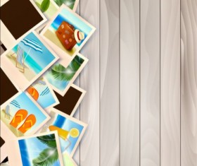 Travel wooden background with photos vector