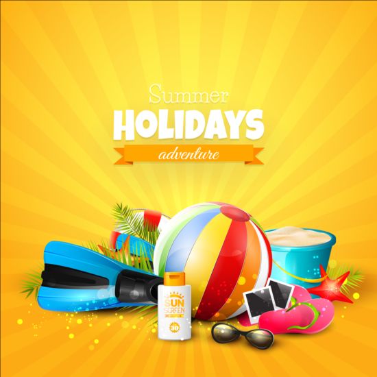 Tropical paradise holiday with orange background vector 01