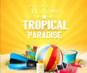 Tropical paradise holiday with orange background vector 02