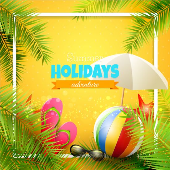 Tropical paradise holiday with orange background vector 03