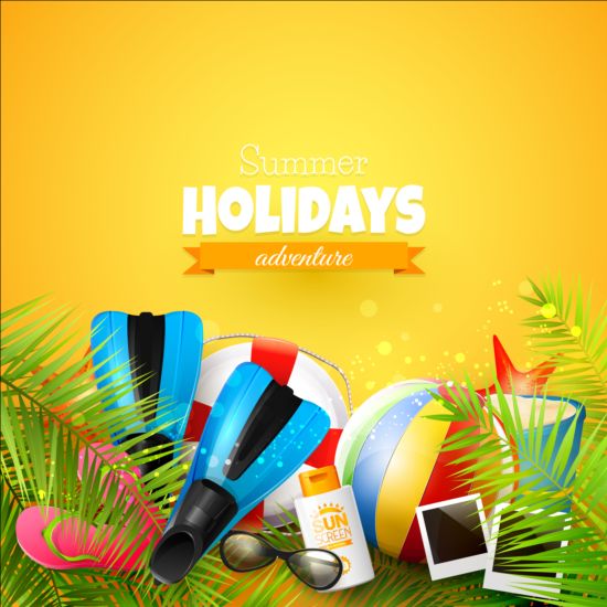 Tropical paradise holiday with orange background vector 04