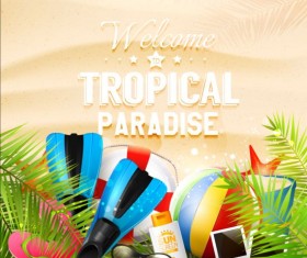 Tropical paradise holiday with orange background vector 05